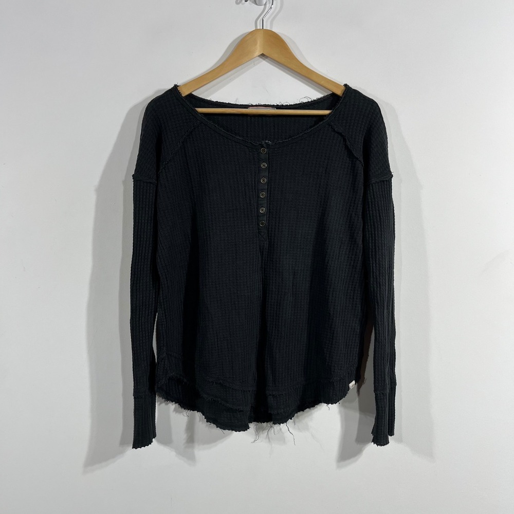 Rip Curl 90s Y2K Grunge Waffle Knit Henley Top Long Sleeve Womens Medium Granola